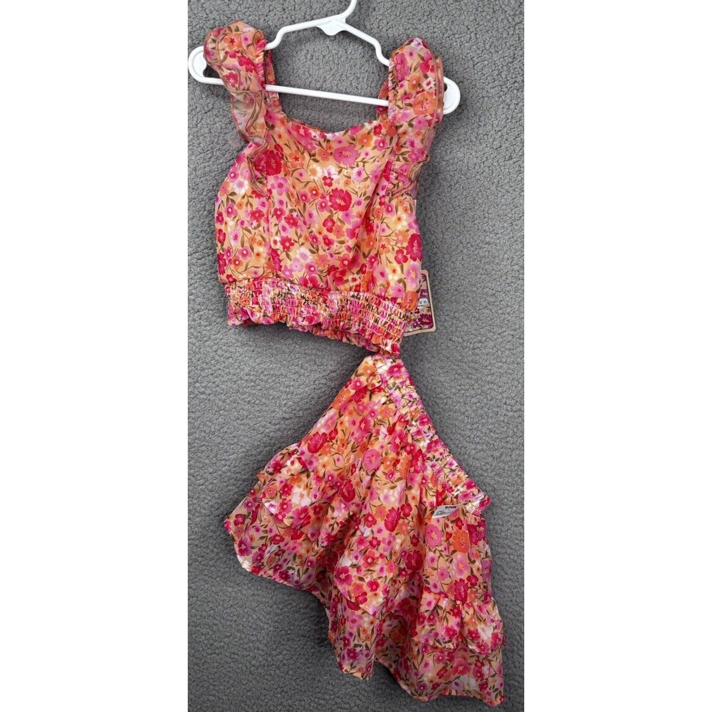 NEW BTween Skirt Set 2-Piece Toddler 5 Floral Pink Ruffle
